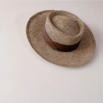 Britanic Retro pentru Copii Capac Panglica Decor Pălărie de Paie Băiat Flat Top de Protectie solara Capace Fata de Margine Largă Pălărie de Plajă Pălărie, Pălării de Soare