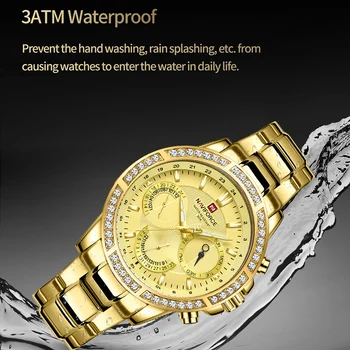 Aur de lux Ceasuri Barbati NAVIFORCE Original Afaceri Cu Diamant, Cuarț Ceas de mână de Înaltă Calitate din Oțel Inoxidabil rezistent la apă Ceas