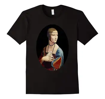 Doamna cu Un Arici. Amuzant Leonardo Da Vincis Lucrări Artistice T-Shirt. Men ' s Bumbac cu Maneci Scurte O-Gât T Cămașă Nouă S-3XL