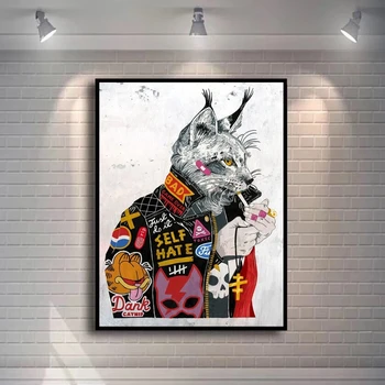 Creative Animale De Perete De Arta Graffiti Fumat Cat Fundal Poster Canvas Tablou Living Home Decor Mural(Fara Rama)