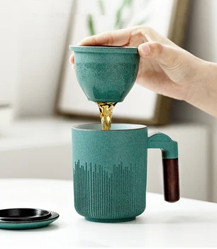 LUWU Verde Ceramice Cana de Ceai cu Infuzor Cana de Ceai din Ceramica cu Capac 300ml