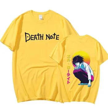Japonia Anime Vaporwave Death Note Tricou de Bumbac Moale L Lawliet Teuri Echipajul Gât Maneci Scurte Tipărite Mister Manga T-shirt Îmbrăcăminte