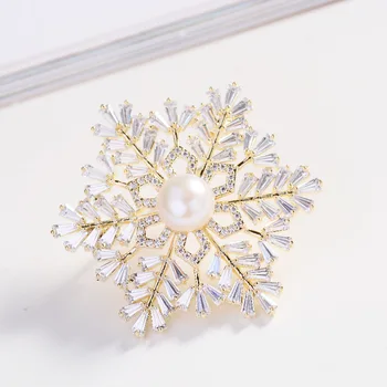 Coreeană Frumos De Apă Dulce Pearl Fulg De Nea Stralucitor Zirconiu Broșă Moda Elegant, Floarea-Soarelui Îmbrăcăminte Pin Xmas Cadou Accesorii