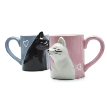 2 buc de Lux Sărut Cat Cani Cuplu Cani Ceramice Cuplurile Căsătorite Aniversare Dimineață Cana de Cafea cu Lapte Ceai mic Dejun Ziua Îndrăgostiților