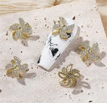 Noi Aur, Argint Rotație Messier Unghii Bijuterii 3D Moara de vant Zircon Unghii Diamante Ornamente Fashion Spin Manichiura Decoratiuni