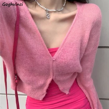 Cardigan Femei Solide Tricotate Confortabile V-neck All-meci Femeie de Toamna cu Maneca Lunga Topuri coreea Style Moda Singur Pieptul