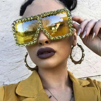 Cristal de lux feminin de ochelari de soare 2020 Nou Pătrat de Epocă ochelari de Soare pentru Femei Mare frame Flat Top nuante UV400 ochelari