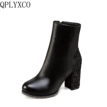 QPLYXCO Noi de Vânzare Rușii cald glezna Cizme Mari si mici Dimensiuni 31-50 Femei Cizme scurte Bling fermoar Tocuri inalte pantofi de nunta T3-2