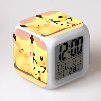 Pokemon Pikachu Ceas Deșteptător Cadouri pentru Copii Elevii de Schimbare a Culorii Lumini Colorate Ceas cu Alarmă Ceas Pătrat Cadouri de Craciun