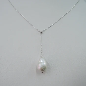 Natura de apă dulce pearl colier pandantiv,argint 925 lant-13-16 mm mare baroc pearl colier pandantiv,argint și aur de culoare