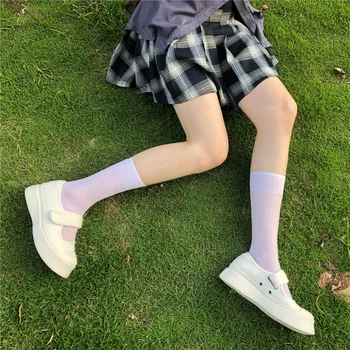 Japonia Stil Ultra-subțire Sosete Femei Sexy Negru White Nylon Lung Șosete Fete Transparent de Înaltă Șosete până la Genunchi Piciorul Medias Elastic