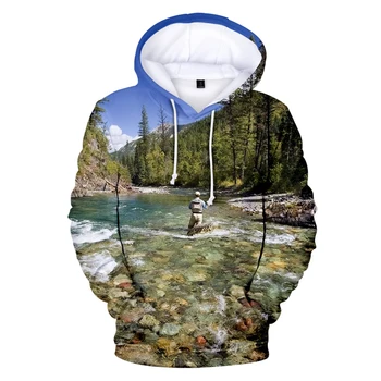 Imprimare 3D de Pescuit Frumoase Peisaje Băieți Fete Toamna Confortabile Pulovere barbati Femei Jachete de Moda