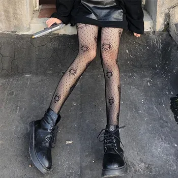 Japoneze Gotic Chilot Diavolul Model Alb-Negru Retro A Crescut De Viță De Vie Fishnet Lace Pantaloni Dragoste Bottom Ciorapi Femei