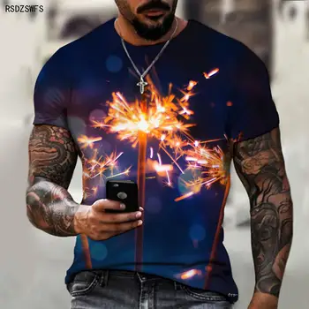 Brand Tricouri Barbati 3D Imprimate T-shirt, focuri de Artificii, focuri de Artificii, Atmosfera Festiva, Moda, la Modă, Largi, Supradimensionate, Dimensiunea