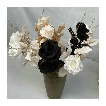 Dia 9cm 2heads/ramură de trandafir flori de mătase decor nunta cu flori de simulare artificiala floare trandafir negru Șampanie alb
