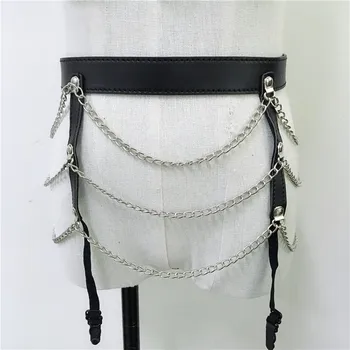 Gotic Din Piele Faux Negru Cablajului Corpului 2 Bucata Set Nit De Metal Cravată Gol Sutien Jartiere Link-Ul Lanț Tassel Bretele Curele 2021
