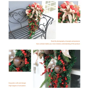 Crăciun Coroană de Flori Artificiale cu Susul în Jos Rattan, Decoratiuni Arcuri Manual 60cm Struguri Struguri de Fructe Rosii, Flori