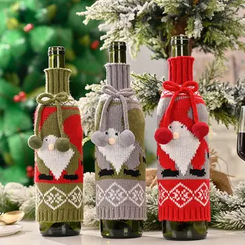 Crăciun Tricotate Pentru Sticla De Vin Set Craciun Fericit Mos Craciun Pentru Sticla De Vin Capac Sac Ziua De Crăciun Partid Decor De Masă