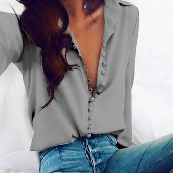 Moda Casual Culoare Solidă doamnelor birou Topuri Sexy Nasturi Maneca Lunga Bluza 2021 Nouă Primăvară Femei Șifon Cămașă Albă