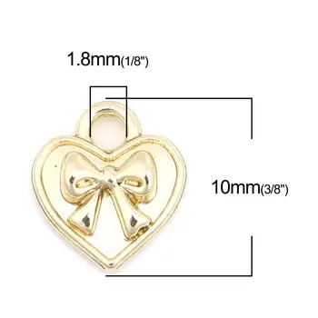 DoreenBeads Moda Zinc din Aliaj pe bază de Ziua Îndrăgostiților Farmece Inima de Aur Culoare Bowknot Pandantive Bijuterii DIY 10mm x 9 mm, 20 Buc