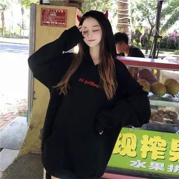 Tricou Diavolul Aripa Toamna Liber Hoodies Femei Tricou Coreean Ulzzang Harajuku Fata Maneca Lunga Hip-Hop Hoodie Streetwear