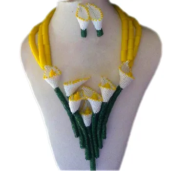 Rare Fine Seturi de Bijuterii pentru Femei Flori cu Margele Galben Verde Alb Set de Bijuterii Pentru Femei Africane Nunta Bijuterii Set Gratuit Nava